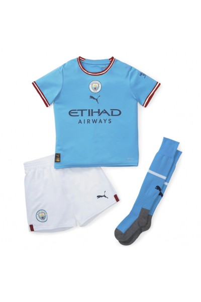 Fotbalové Dres Manchester City Erling Haaland #9 Dětské Domácí Oblečení 2022-23 Krátký Rukáv (+ trenýrky)